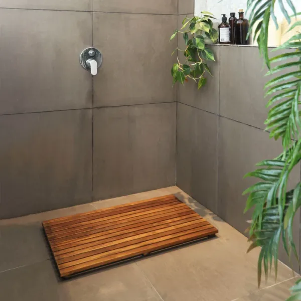 Kaydırmaz Ahşap Banyo Paspası | Doğal Teak Ahşap Duş Izgarası